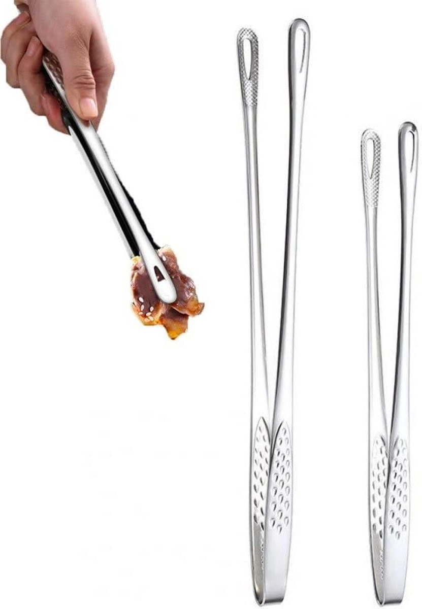 Grill Tang - Keuken Pincet - Koken en Barbecue - Geïntegreerd Ontwerp - 2 Stuks - Zilver