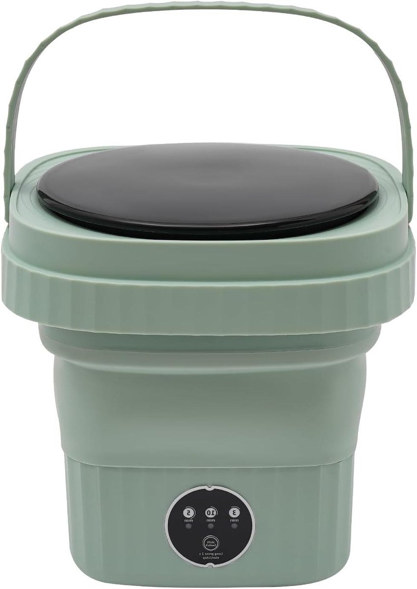 Opvouwbare Mini Wasmachine Draagbare Emmer Reizen en Camping Dieptereiniging met Blauw Licht 6 Liter Capaciteit Groen