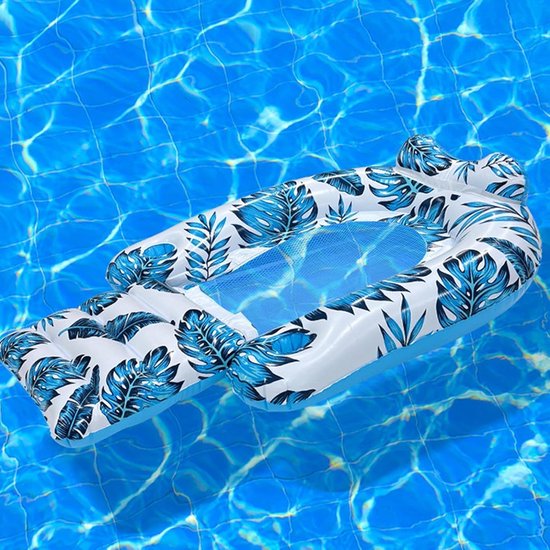 Zwembad Stoel - Opblaasmatras - Ontspannen op water - Met 2 bekerhouders - 123x77x27 cm - Bladpatroon — afbeelding 5