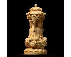 Houtsnijwerk Drie Heilige Tathagata Guanyin Bodhisattva Ksitigarbha, 10 cm 3.9 inch, Boeddhabeeld Ornamenten Woondecoratie