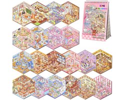 20 Sets DIY 3D Sticker Scene, Sticker Therapy Scenes Collection Book for Adults Stress Relief, Make Your Own Home Miniature Cute Cartoon Animal Isometric Scene Funny Stickers