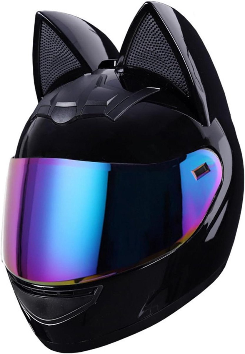 Motorhelm - Integraalhelm Kattenoren - Bescherming tijdens rijden - Afneembare oren - Maat M 54-56cm - Zwart