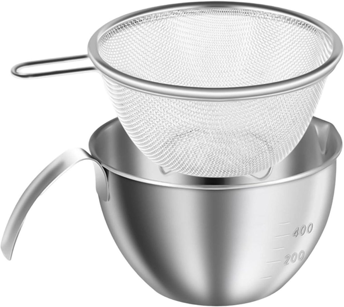 Keukenzeef Mengkom - Roestvrijstaal Set - Voedsel Bereiden - Met Handgrepen - 400 ml - Zilver
