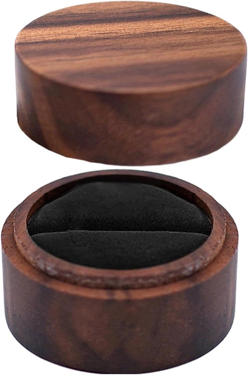 Houten Ringendoos - Doosje Verloving Bruiloft - Sieraden Presenteren - Draaibaar Deksel Ontwerp - 6x6x4 cm - Zwart