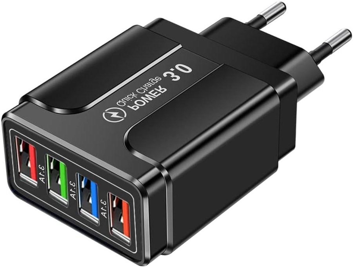Snellader met 4 USB poorten - Reislader Adapter - Meerdere Apparaten Opladen - Slimme Stroom Toewijzing