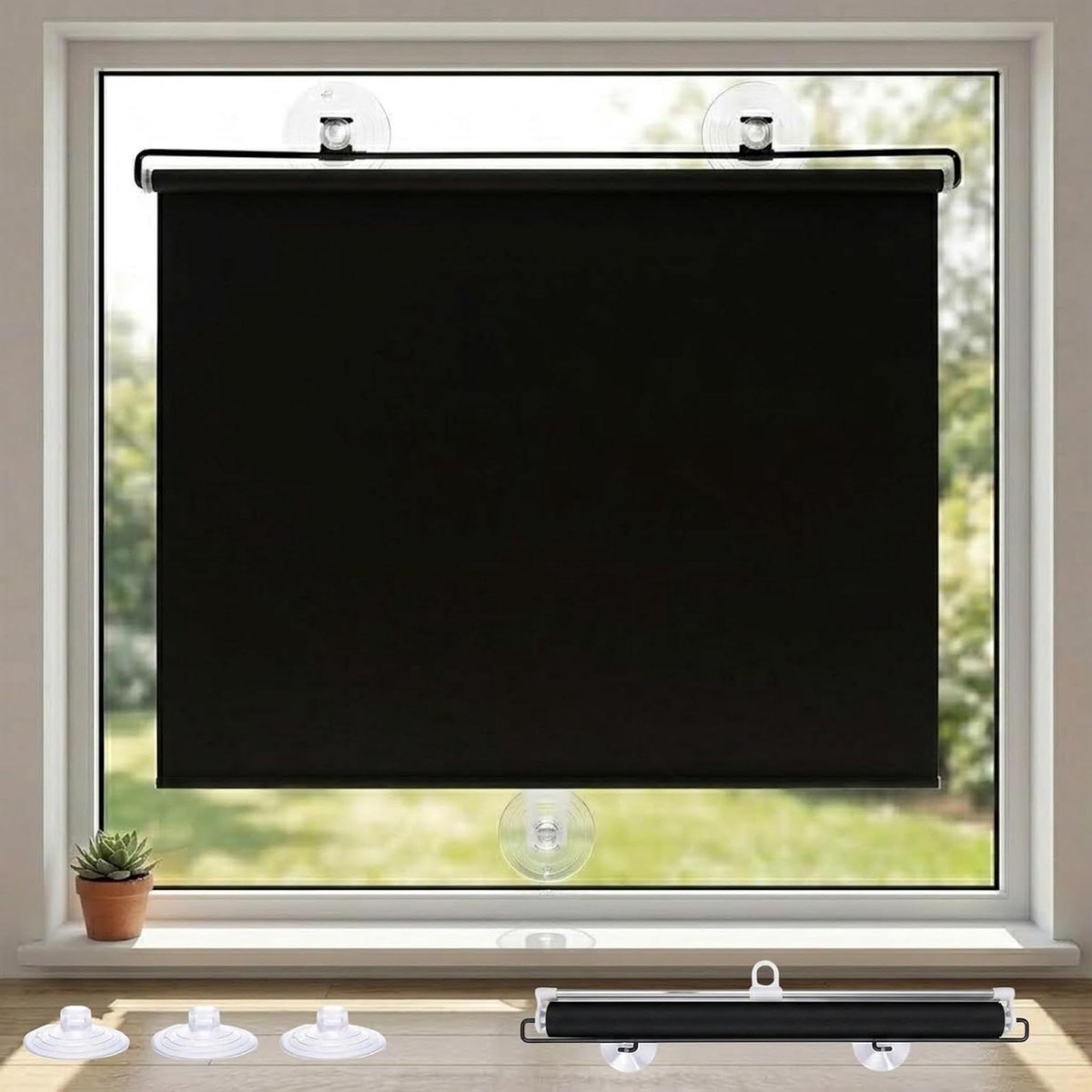 Rolgordijnen - Zonwering - Verduisteren - Zuignapbevestiging - 30x135 cm - Zwart