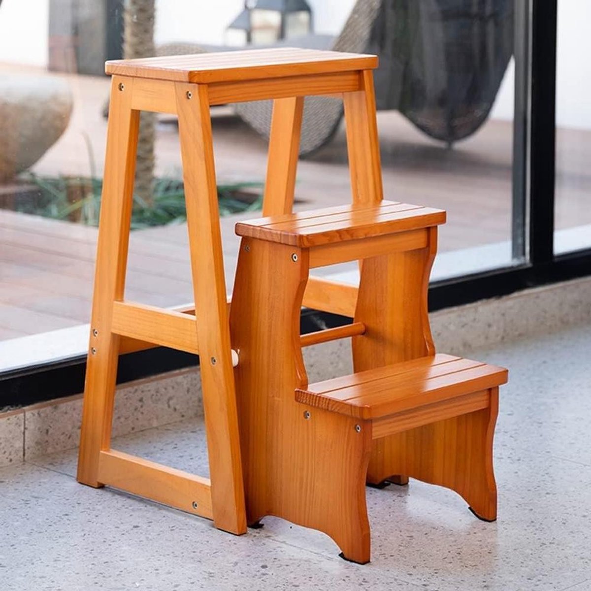Houten Trapje - Keukentrapje Kruk - Huishoudelijk Werk - Verdikt Massief Hout - 2 Treden - Niet gespecificeerd