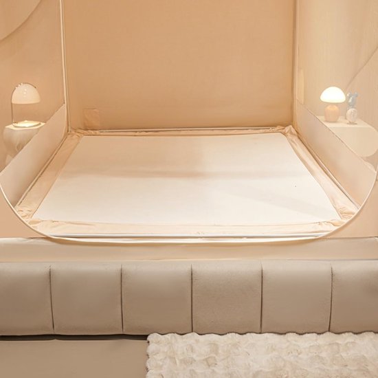 Bedtent 2025 Nieuw Winter Verdikt Warm Ademend Afneembaar Privacy Bedtent Luifel Lichtreductie Slapen Droomtenten Binnen Draagbaar Grote ruimte met 3 deuren(Beige,150x200cm/Full) — afbeelding 4