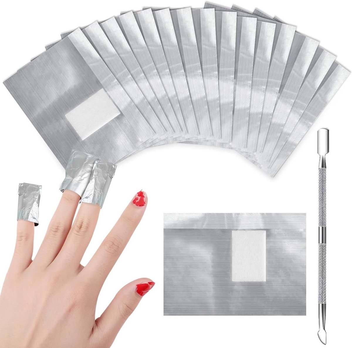 200 Stuks Nagelverwijderingswraps met Cuticle Pusher - Snelle en Zachte Gel Nagellak Verwijdering