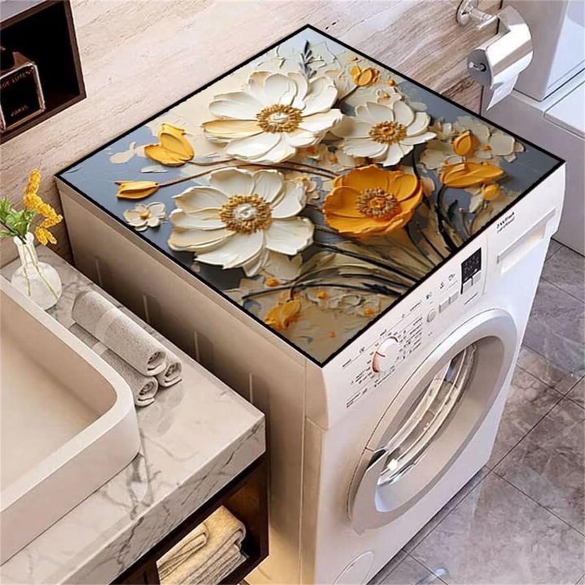 Wasmachine Deksel - Droger Mat - Apparaat Beschermen - Anti-slip Onderkant - 60x60cm - Geel