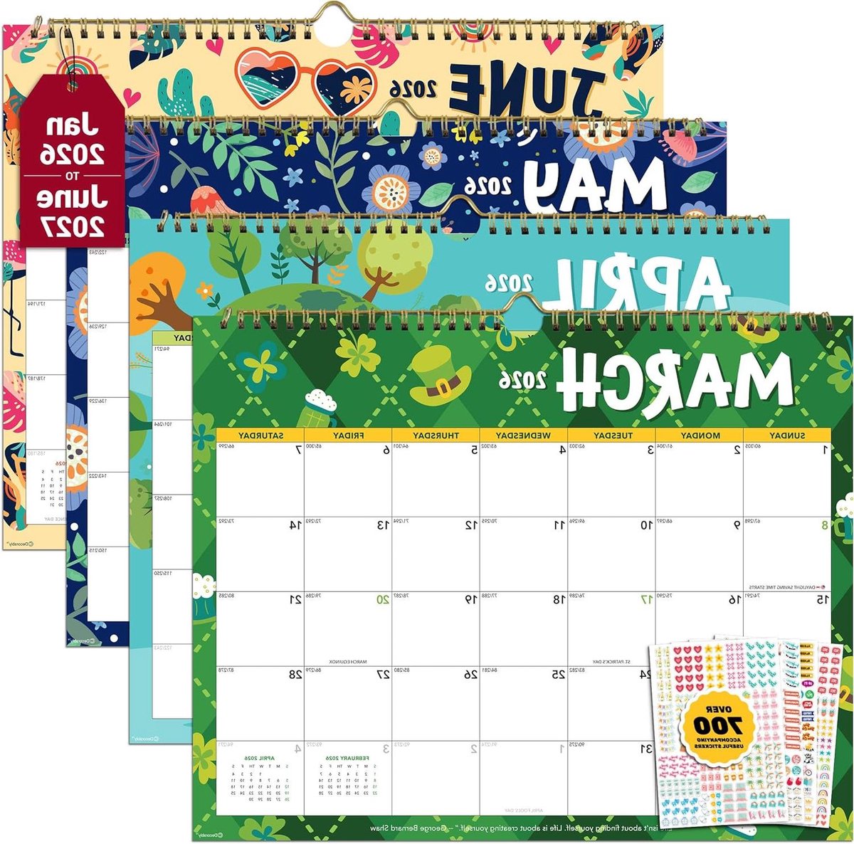 Wandkalender Landschap - Academische kalender 18 maanden - Persoonlijke planning - Meer dan 700 stickers - 145 x 115 inch