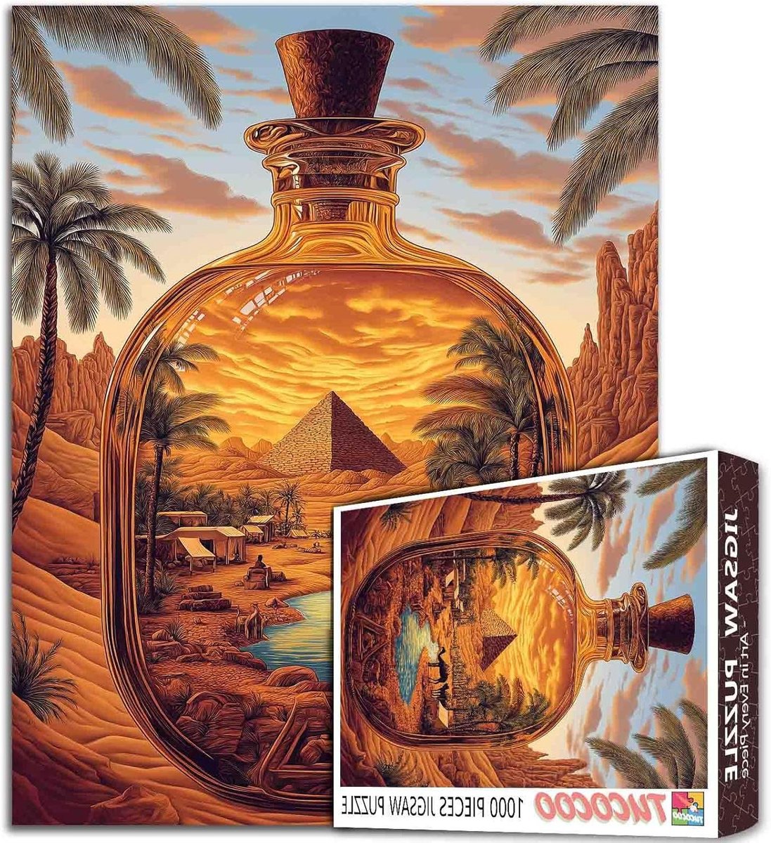 Legpuzzel Woestijn Oasis - Puzzel 1000 Stukjes - Ontspannen Thuis - Gerecycled Puzzelbord - 60x50 cm - Fles Vistas