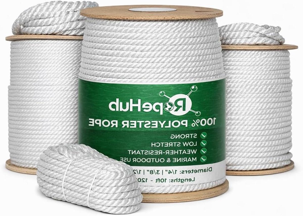 Gedraaid Polyester Touw - Polyester Koord - Vastzetten van ladingen - Hoge treksterkte - 3/4 inch x 50 voet - Wit