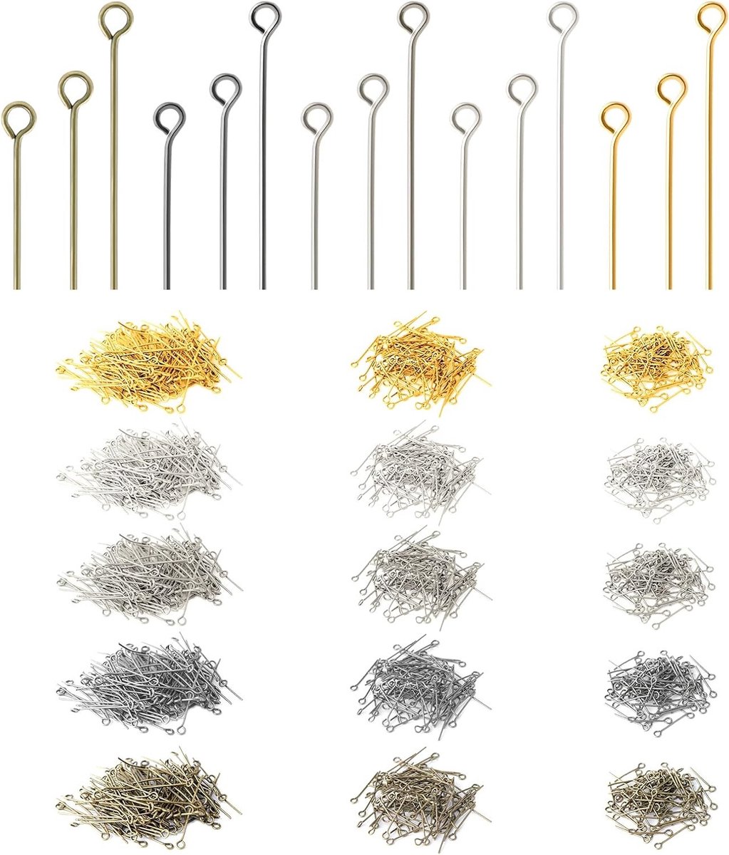 1500 Stuks Open Eye Pins Kit voor Sieraden Maken, 16/20/30mm, Ideaal voor Oorbellen en Armbanden, Verkrijgbaar in 5 Kleuren