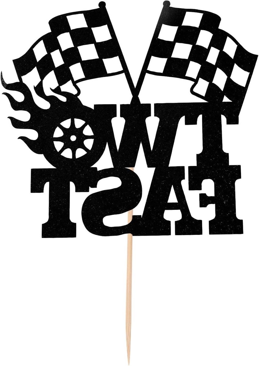 Verjaardagstaartdecoraties met zwart-wit racevlag, ideaal voor 2e verjaardagstaart voor jongens en meisjes, feestelijke taarttopper en versiering