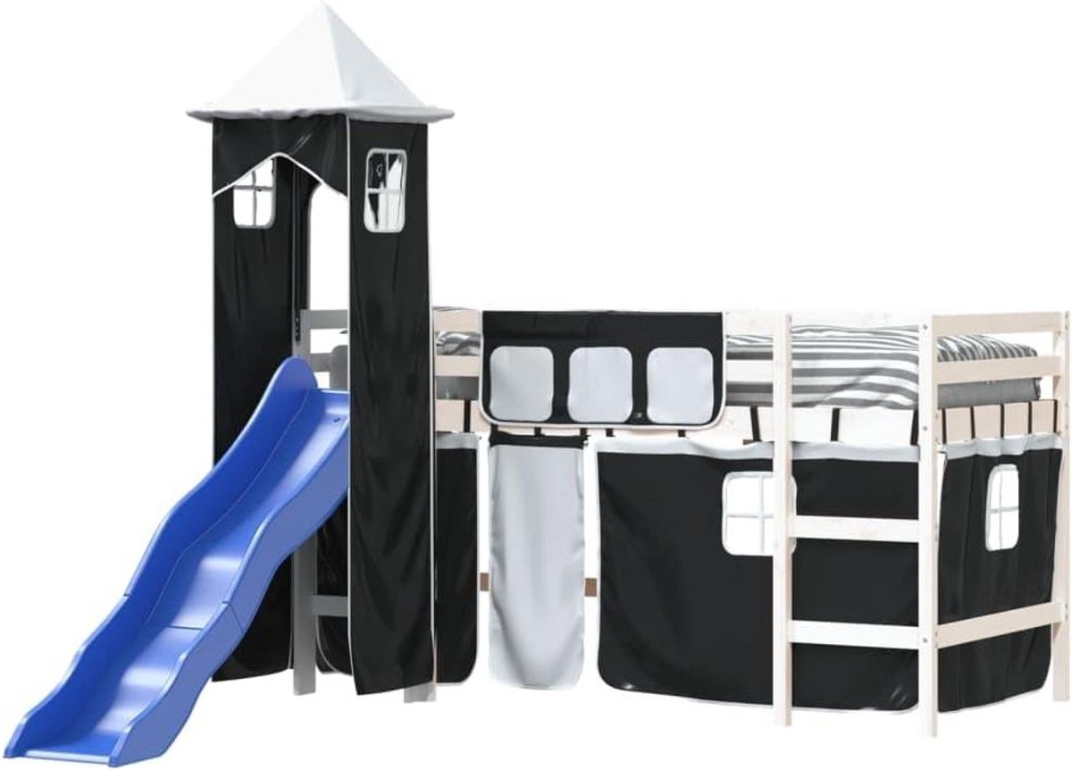Kinderhoogslaper met glijbaan - Speelbed tienerbed - Spelen en slapen - Massief grenenhout constructie - 90 x 200 cm
