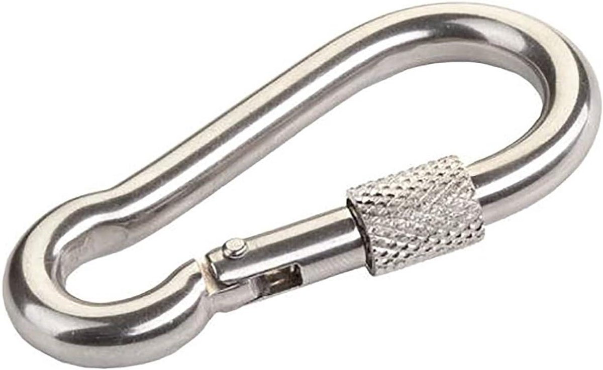 Stalen Karabijnhaak - Veerhaak Clip - Bevestigen en Hangen - Veiligheidsschroef Vergrendeling - M11 x 120 mm - Zilverkleurig