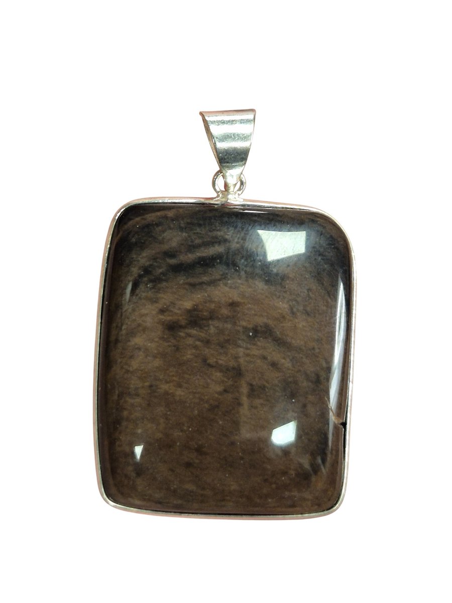Goud Obsidiaan edelsteen hanger ingezet in 925 Sterling zilver
