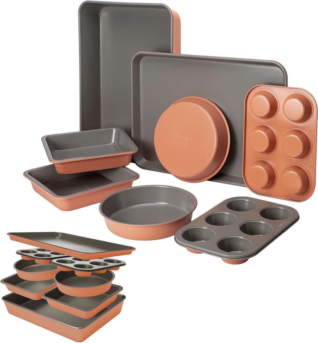 Alles-in-één bakvormen set - Bakblikken set - Bakken en braden - Koolstofstaal - 8-delig - Terracotta