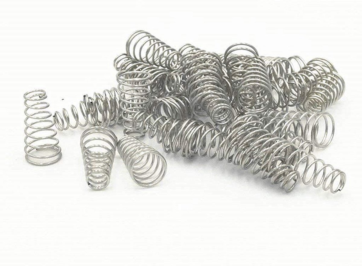 Drukveren Metaal - Compressieve Veren - Diverse Toepassingen - Conische Vorm - 19mm Lengte - Zilverkleurig