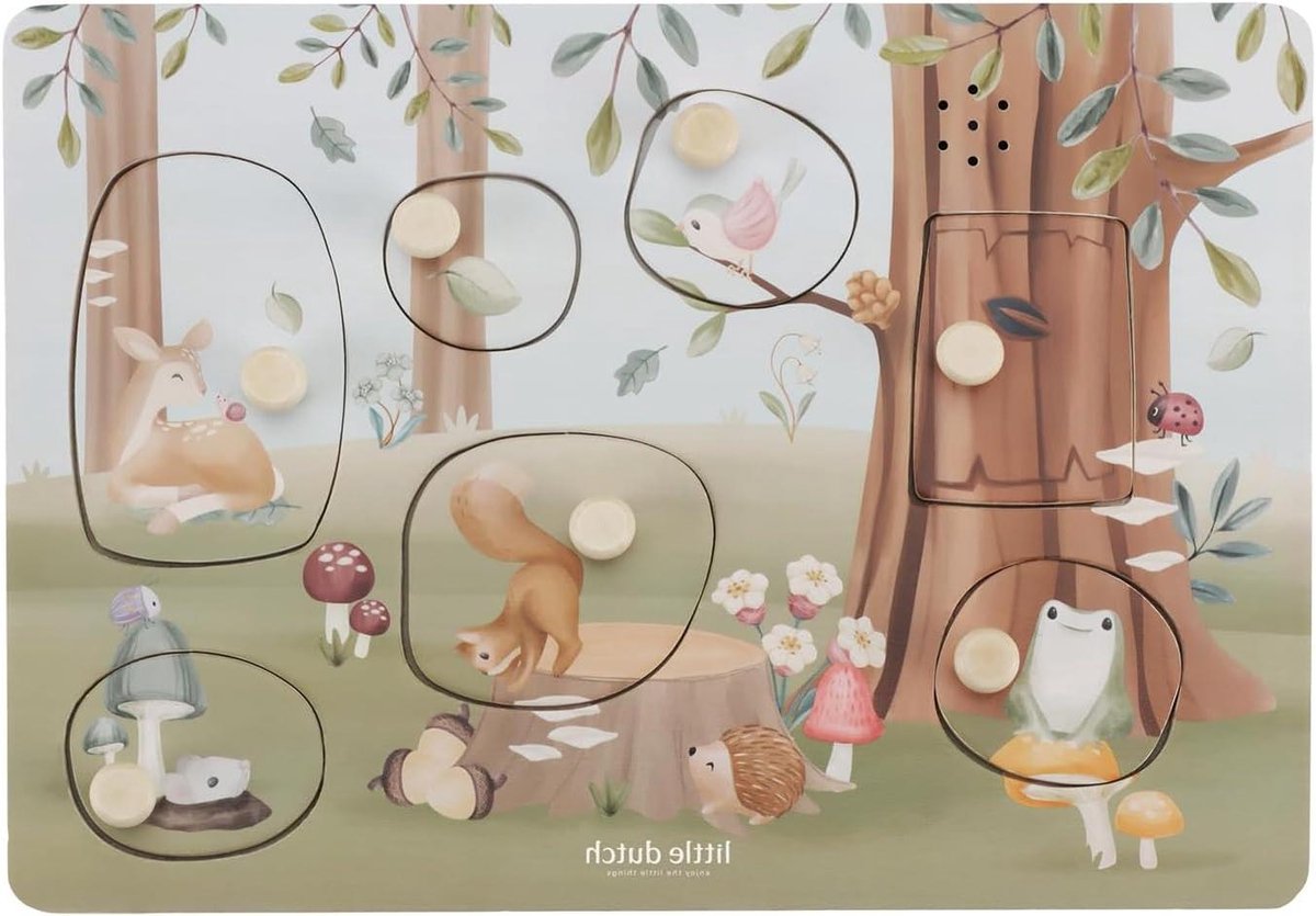 Houten Puzzel met Geluid - Kinderpuzzel Bosdieren - Leren Puzzelen - FSC Gecertificeerd Hout - 21 x 30 cm