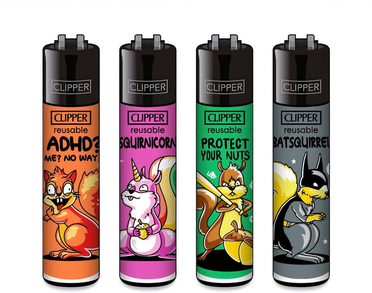 Clipper Classic Large Aanstekers "Squirrels" (4 Stuks)