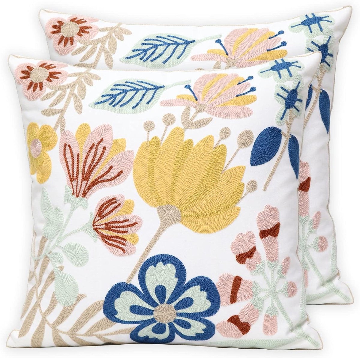 Decoratieve Kussenslopen - Sierkussenhoezen Kussenhoes - Woonkamer Decoratie - Geborduurd Bloemmotief - 45 x 45 cm - Multicolor