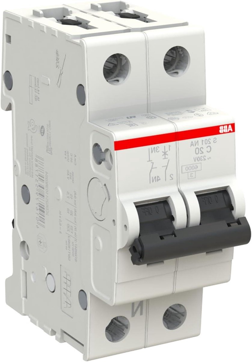 Automatische Schakelaar - Stroomonderbreker Zekering - Beveiliging Elektrisch Circuit - Magnetische Uitschakeling - 20 Ampère - Grijs