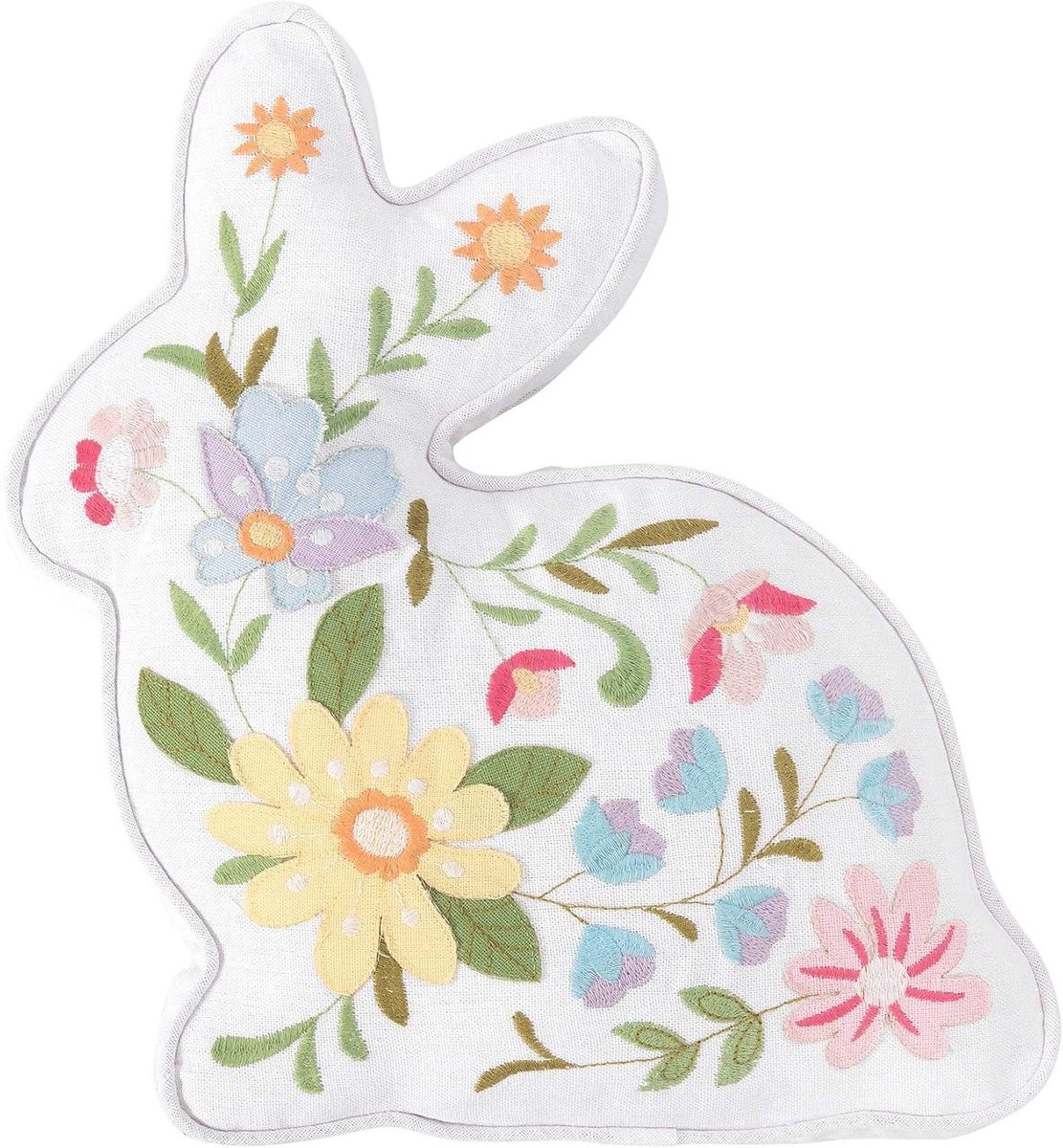 Bloemen Bunny Kussen - Paasdecoratie Kussen - Woonkamer Aankleden - Unieke Vormgeving - 14 inch - Veelkleurig