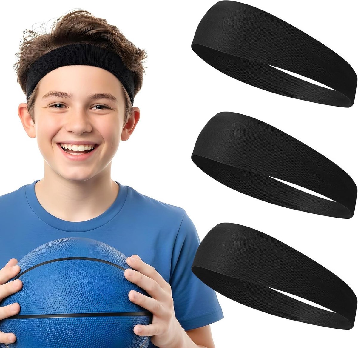 3 x Sportieve Zweetbanden voor Voetbal, Elastische Ademende Hardloopband, Zweetafvoerende Brede Haarband voor Basketbal en Tennis