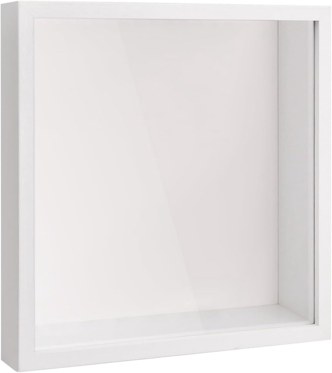 Diepe 3D Schaduwdoos voor Muur en Tafel, Houten Fotolijst voor Medailles, Bloemen en Herinneringen (Wit, 27x27cm)