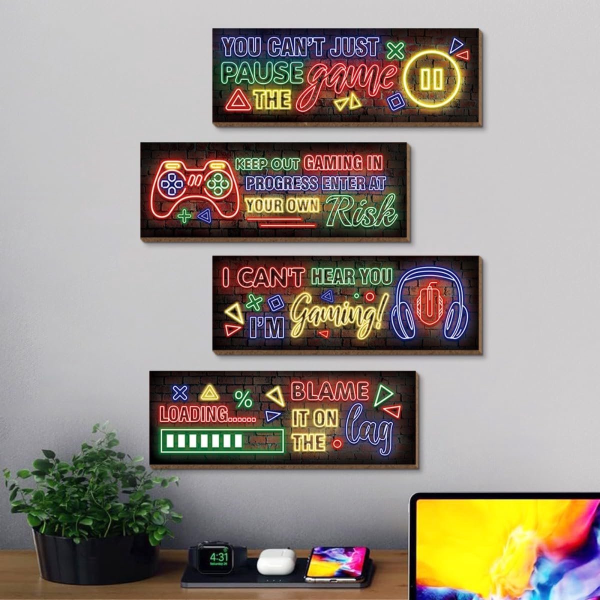 Gaming Houten Borden - Wanddecoratie Gamer - Speelkamer Inrichten - Neon Game Thema - 10 x 29 cm - Neon A — cadeau in Wonen & Interieur - foto 5