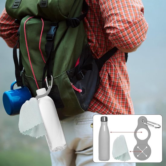 4 stuks - Siliconen waterflesclips - Siliconen waterfleshaak - met Handdoekhaak - Flessenhouder - Karabijnhaak - draagbare waterflesgespen - Roze en grijs - 97 x 40 mm - voor kamperen, reizen en fietsen - Reisaccessoire voor rugzak — afbeelding 3