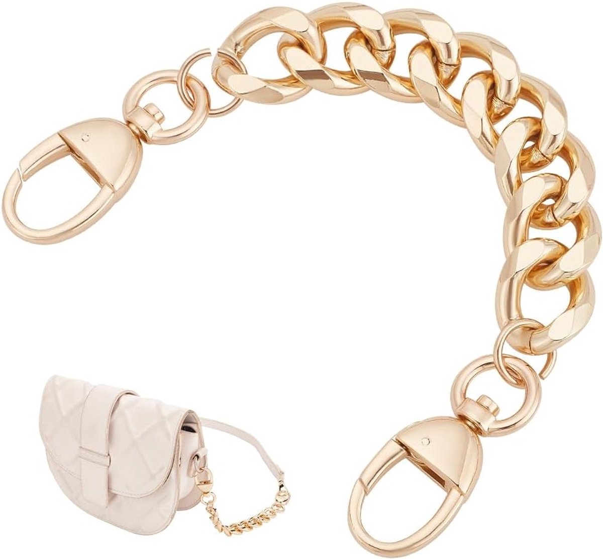 Wallet Extender Chain voor Handtassen, 0.7 Inch Brede Aluminium Handvatten, Gouden Metalen Tasriem Vervangingsketting voor DIY Portemonnees en Clutches