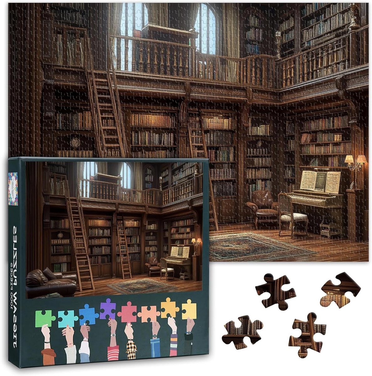 Bibliotheek Puzzel - Legpuzzel Volwassenen - Ontspannen Vrije Tijd - Vintage Motieven - 1000 Stukjes - Boekenplank Serie