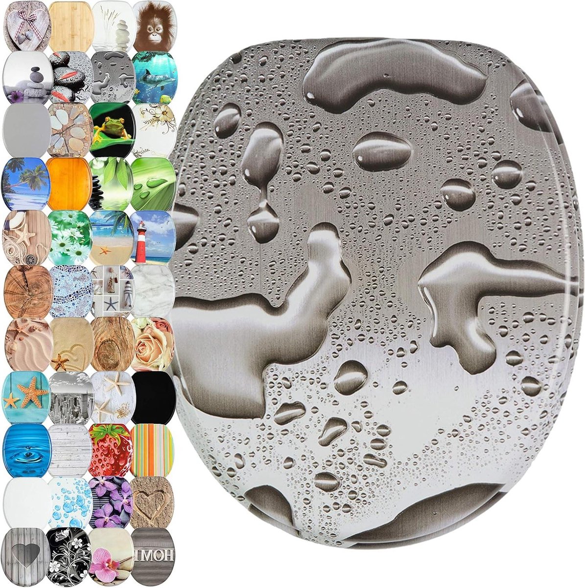 Toiletbril Hout - Toiletdeksel Zitting - Badkamer Opfrissen - Softclose Mechanisme - 47x37cm - Dewdrop Motief