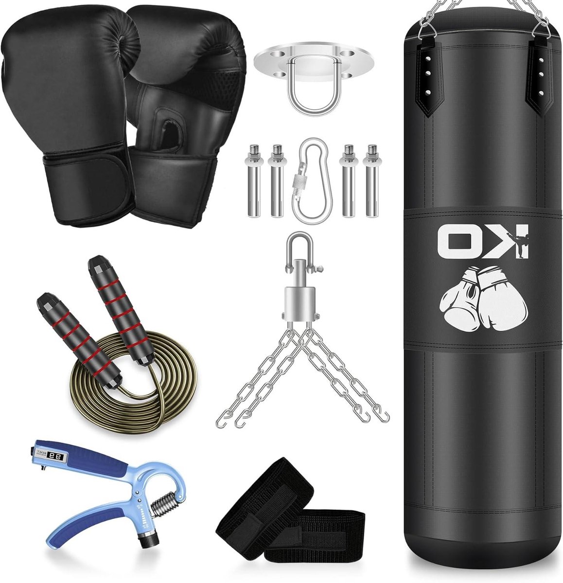 Bokszak - Zandzak Trainingszak - Thuis Trainen - 360 Graden Rotatie - 4 ft - Zwart