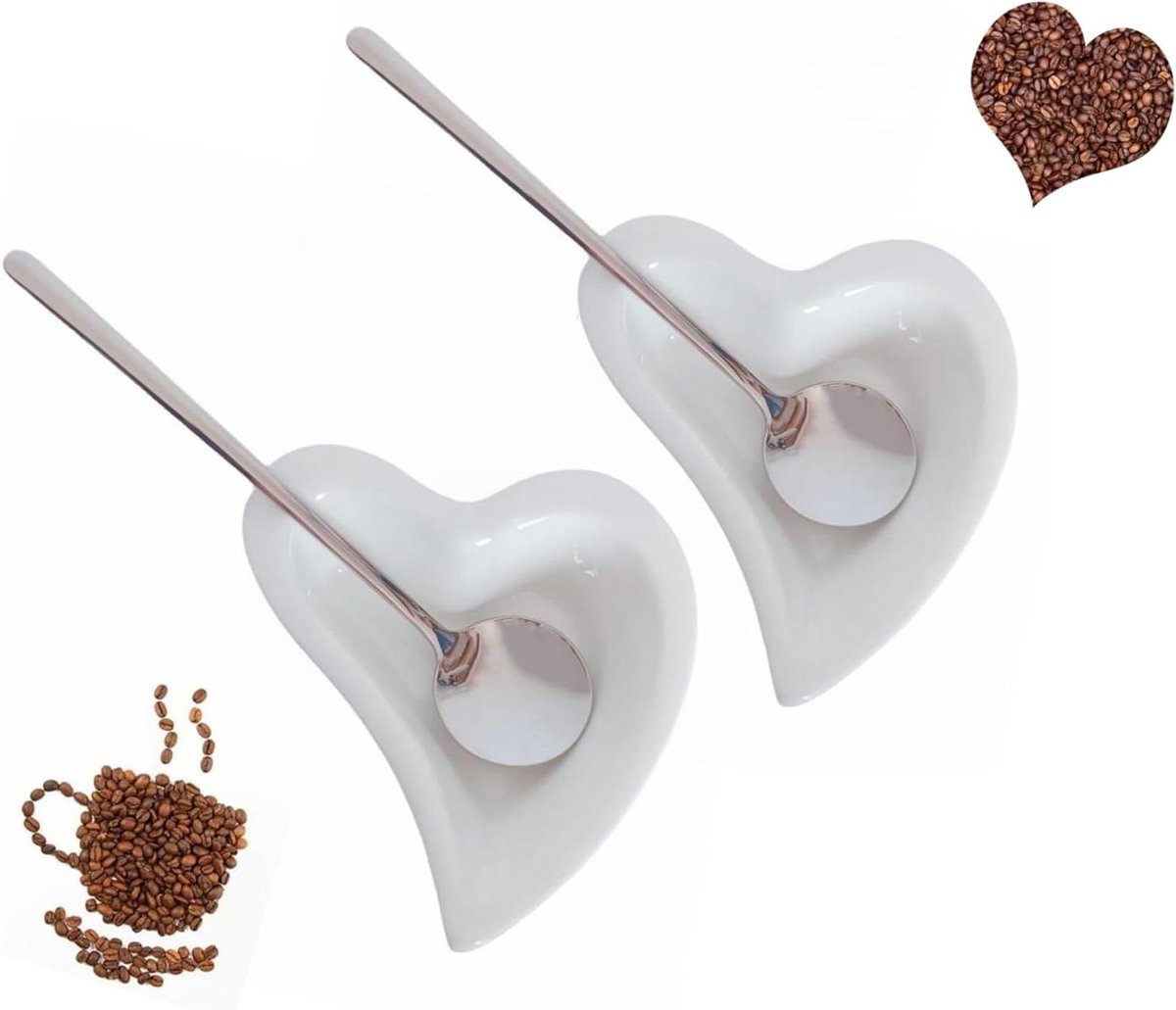 Koffie Lepel Rust - Lepelhouder Set - Koffie Station - Keramiek RVS - 4 Stuks - Wit