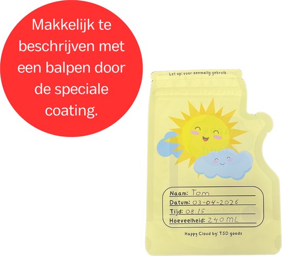 TSD goods (Happy Cloud) - Moedermelk Bewaarzakjes - 60 stuks - Extra groot - 300 ml - met Schenktuit - Borstvoeding Bewaarzakje - Babyvoeding Bewaarbakjes - Borstvoeding Zakjes - Makkelijk beschrijfbaar van TSD goods — afbeelding 5