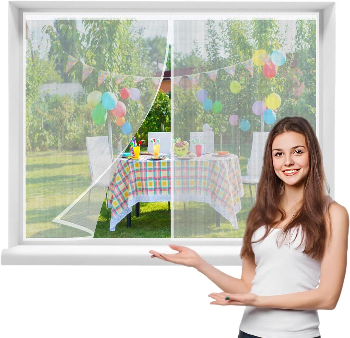 Horren Deur - Muggenhor Raam - Insecten Buiten Houden - Zelfsluitend Magneetontwerp - 150x100 cm - Wit