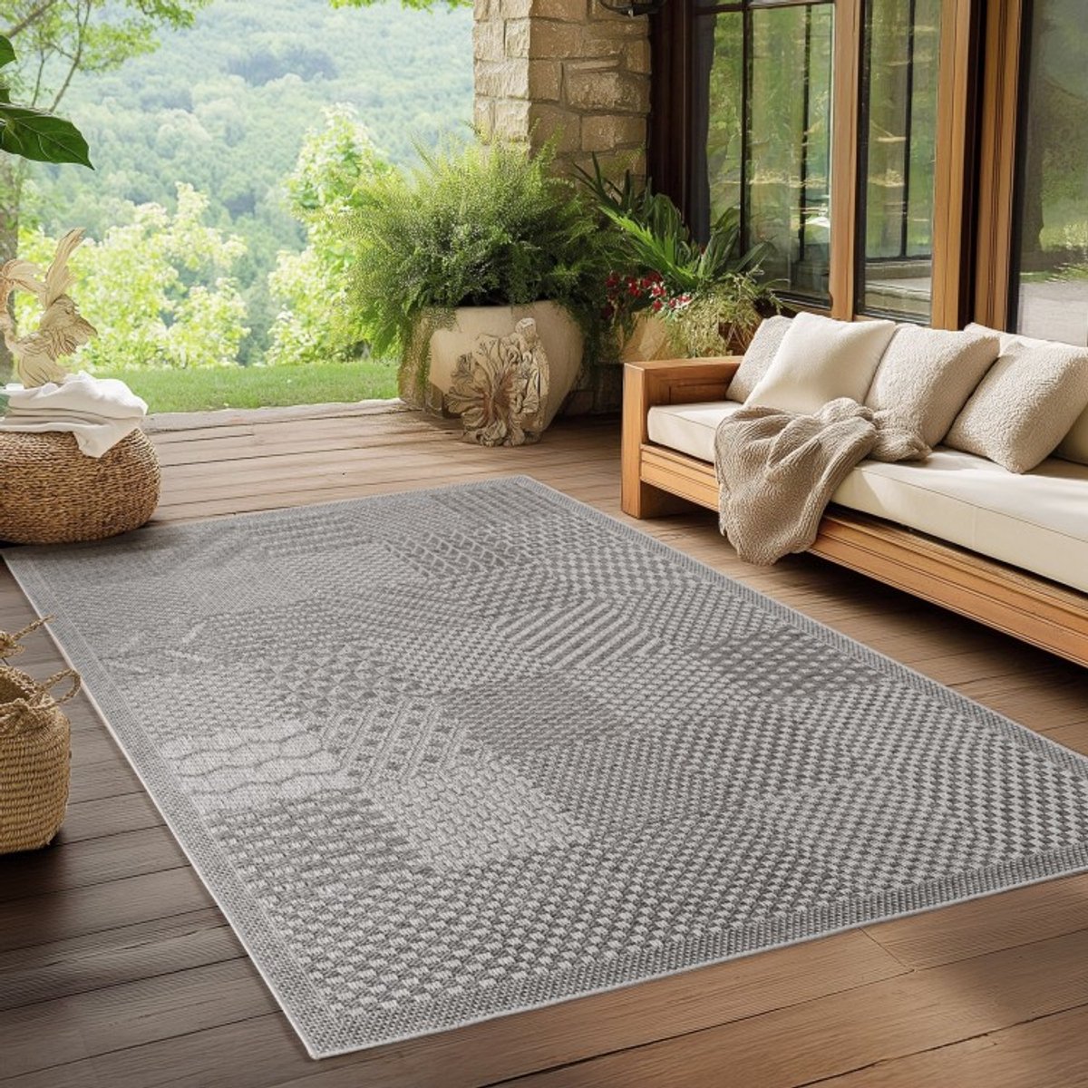 TapisTrend Buiten- en terraskleden Grijs 120x170 cm buitenkleed voor woonkamer en keuken, UV-bestendig, modern design, comfortabel