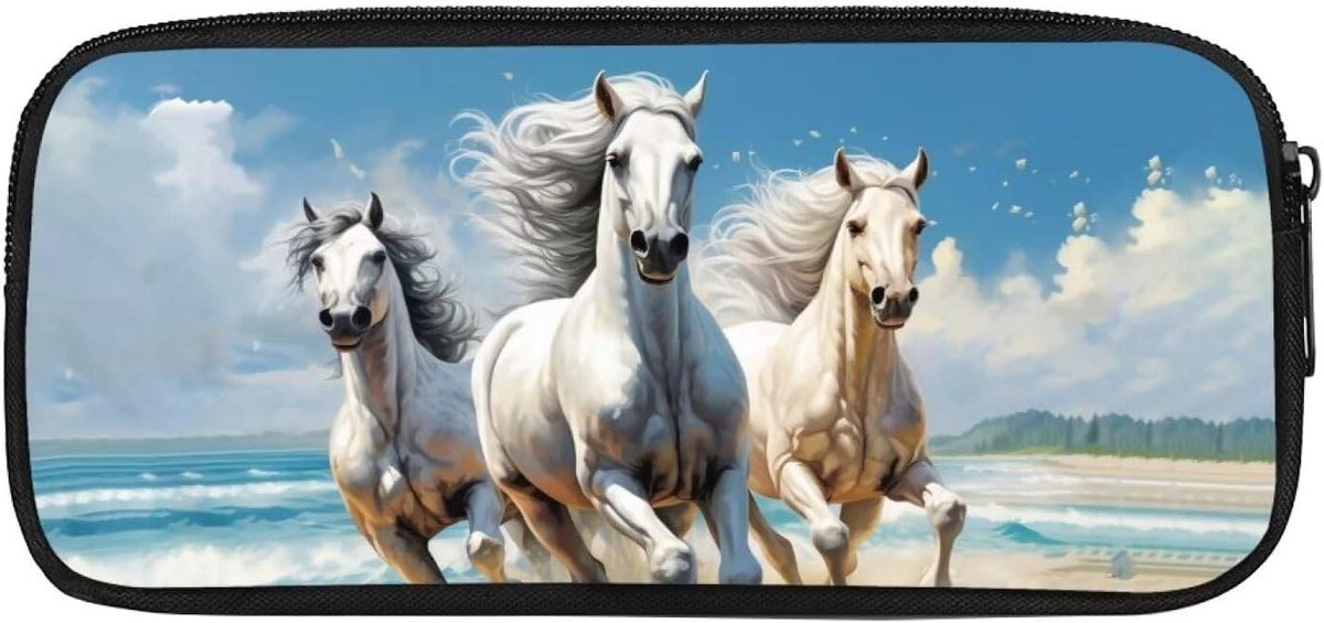 Pen Houder Kinderen - Etui Paard Muntentas - School Spullen Opbergen - Enkel Hoofdvak - 22x4x11 cm - Paard Print