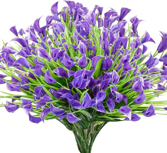Kunstmatige Calla Lelies - Nepbloemen Buiten - Tuin Decoratie - UV-bestendig Plastic - 33 cm Lengte - Paars