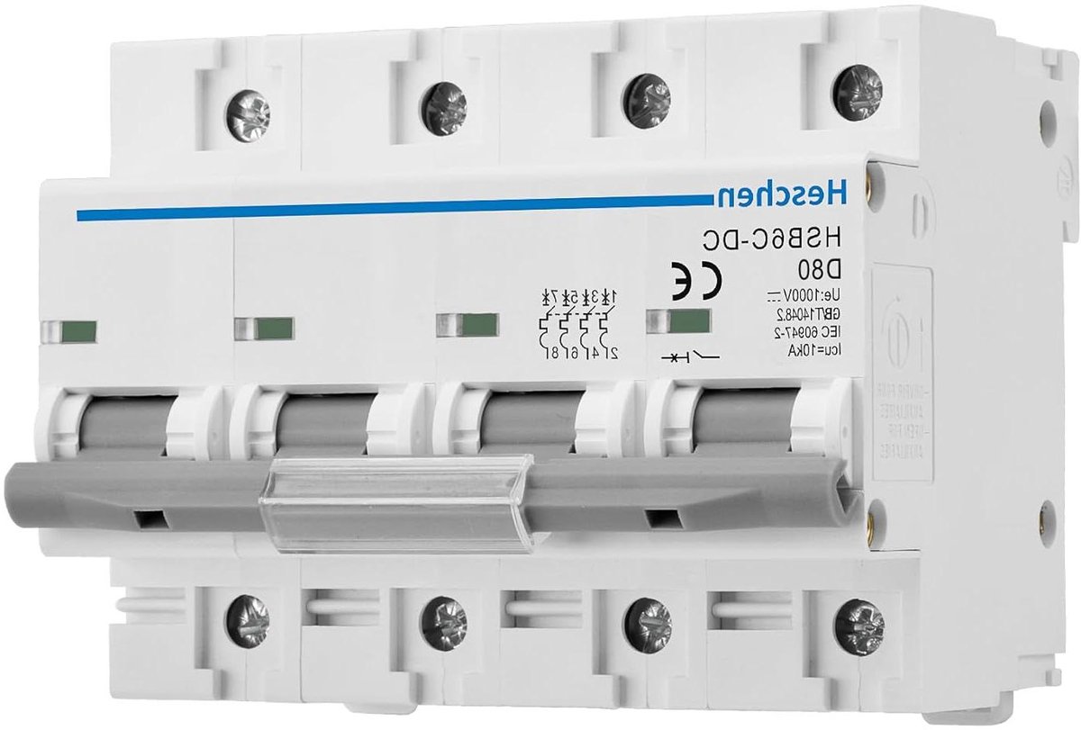 Stroomonderbreker - Zekering DC - Zonnepanelen Systeem - 4 Polen 1000V - 80A DIN-rail - Grijs