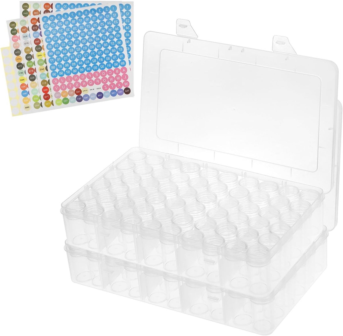 Opslagdoos voor Diamant Schilderen met 120 Kleine Ronde Blikken en Kleur Labels, Ideaal voor Kunstaccessoires