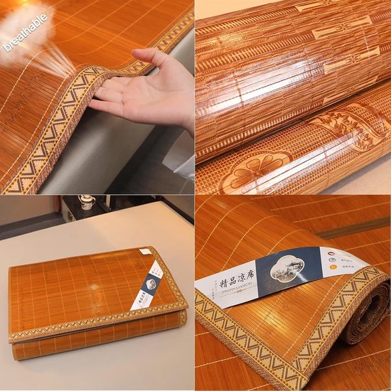 Zomer Slaapmat, 190/195/200/220cm Gekarboniseerd Bamboe Zomer Slaapmat, Koelende Matras Topper Pad, Ademende Gekarboniseerde Zomer Rotan Slaapmat-voor Slaapkamer Tweepersoonsbed (Size : L220xW — afbeelding 2