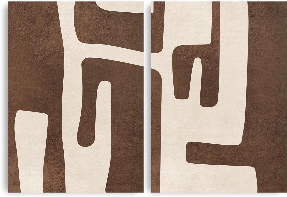 Kunstdruk Set - Abstracte Prints - Woonkamer Decoratie - Getextureerd Fluweel - A3 - Bruin