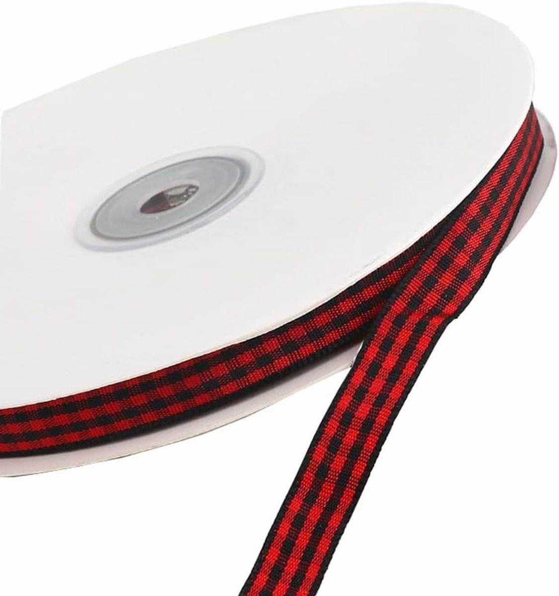 Katoenen Plaid Cadeaulint voor Creatief Gebruik, Decoratie, Strikken voor Feestdagen en Cadeaus, 10mm, Rood/Zwart, 45m