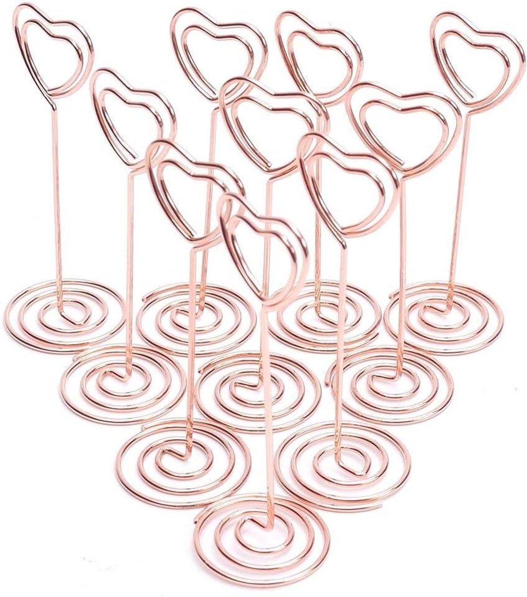 Hartvormige Kaarthouder - Naam Clips - Tafel Decoratie - Metalen Spiraalbasis - 8.5 cm - Roségoud