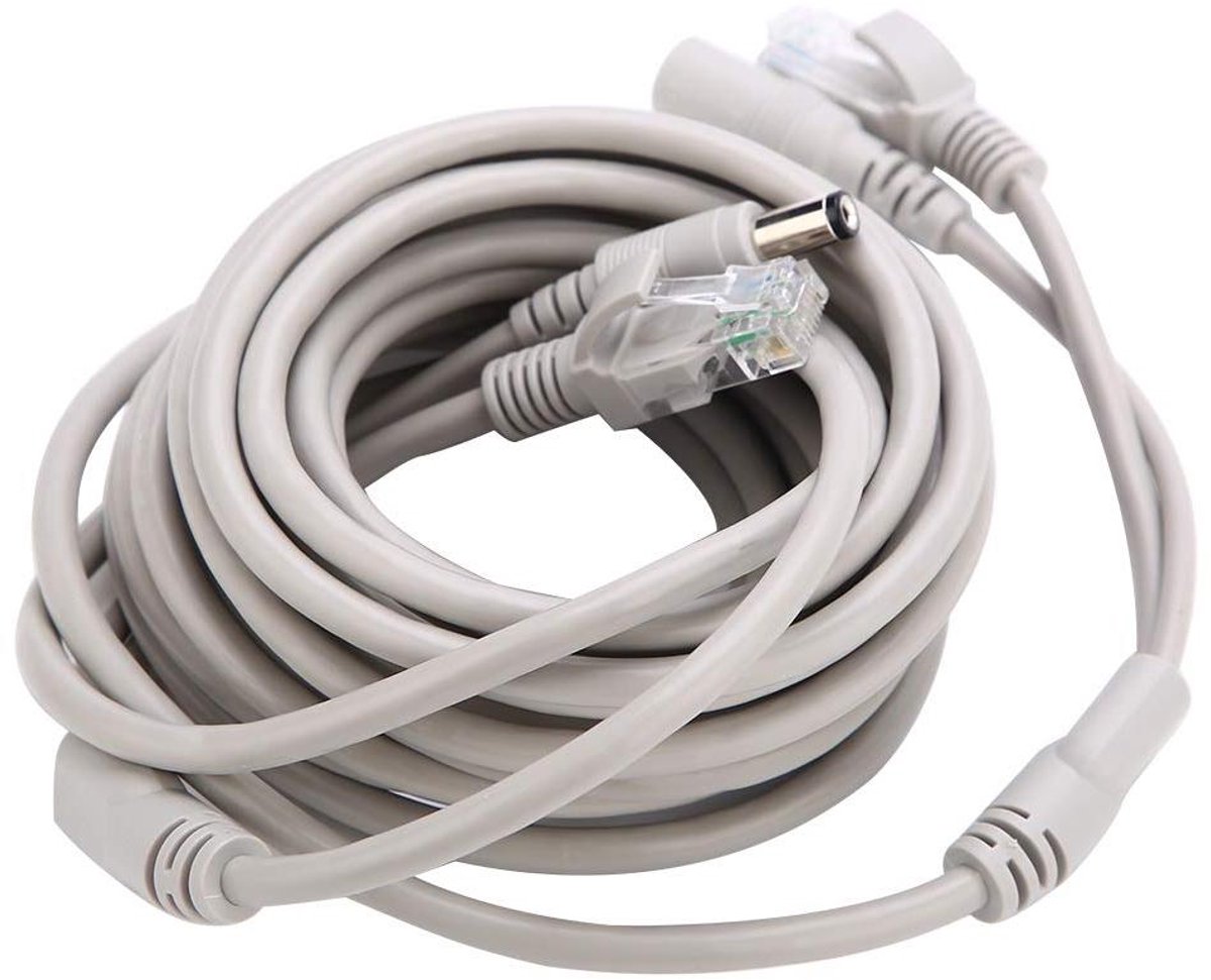 Ethernet Voedingskabel - Netwerkkabel Camera - IP Camera Beveiligen - Twee-in-één Functie - 5 meter - Wit